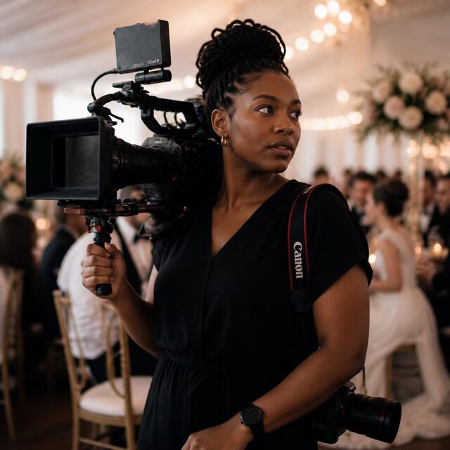 Wedding photographer at work during a reception